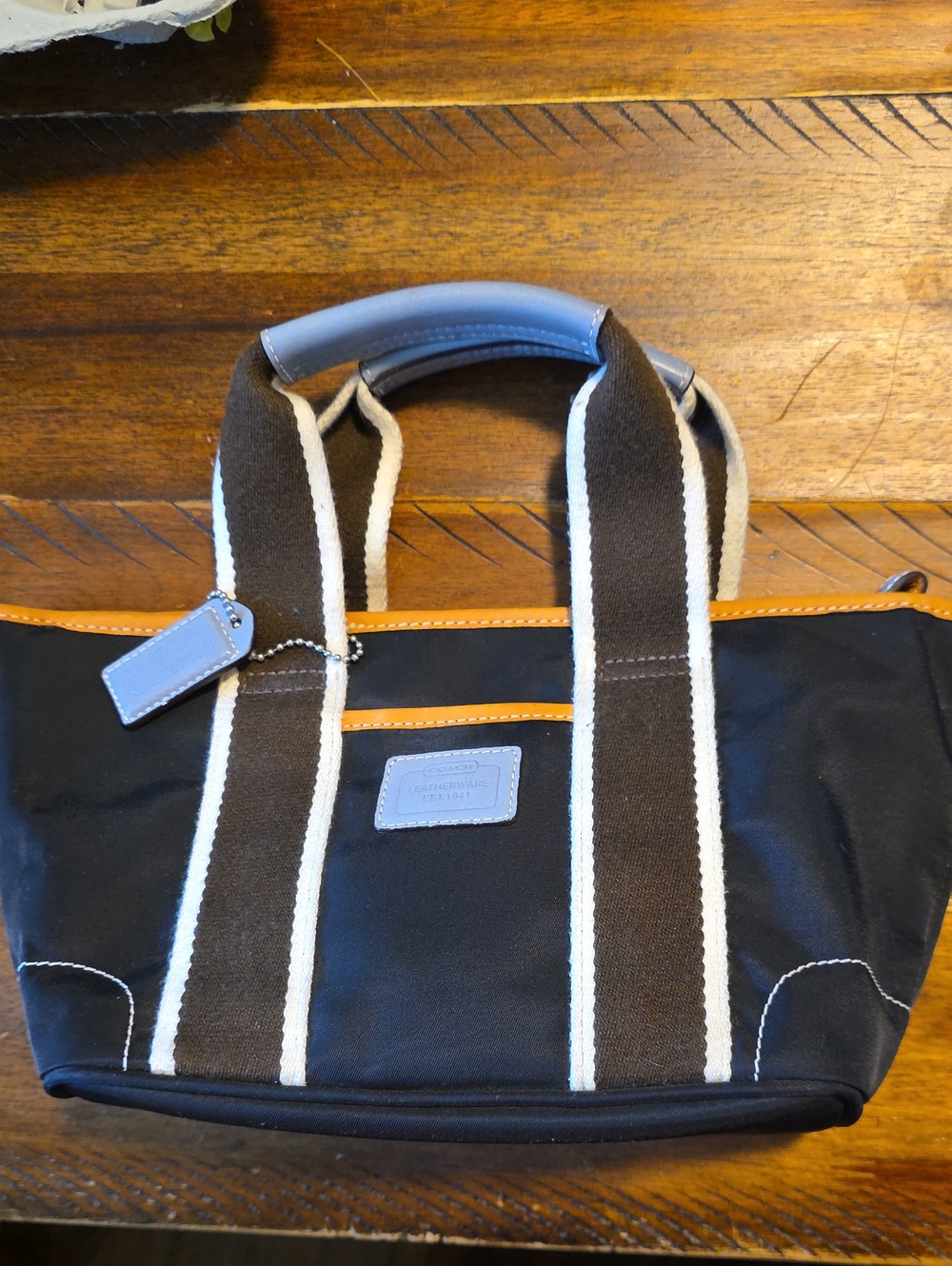 Coach Hampton Y2K Preppy Mini Tote Nylon Canvas  with Brown and White Straps